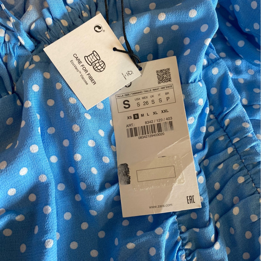 NEW! ZARA Mini Dress SS20 Draped Lined Polka Dot Sky Blue White Size Small - Picture 10 of 16